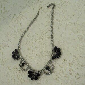 60s Black and Clear Gemstone Scallop Necklace